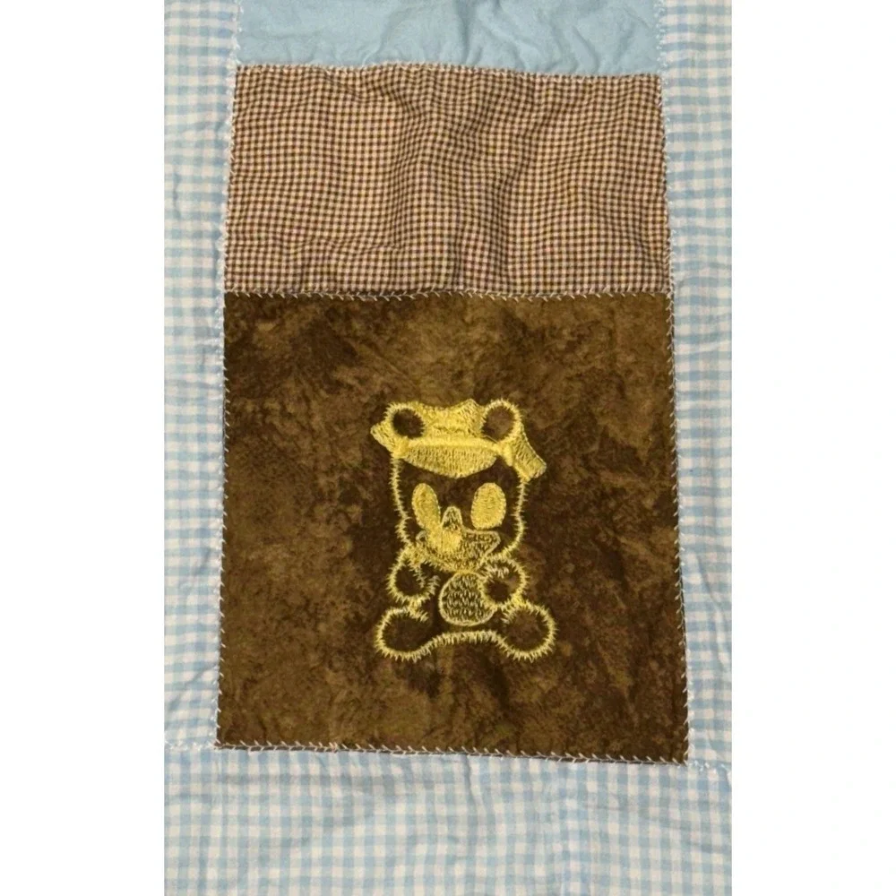 Baby Boy Patchwork Quilt Teddy Bear Blue Brown 32x32 Crib Stroller Blanket